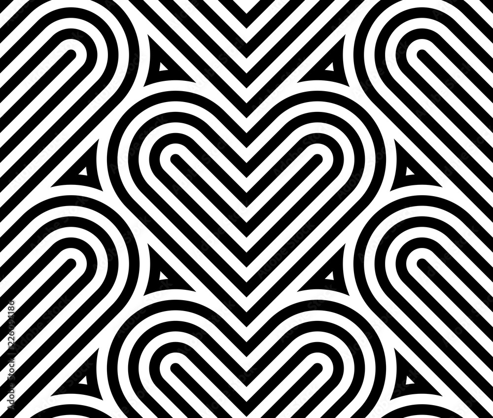 Aufkleber Vector geometric pattern. Seamless linear pattern with hearts.