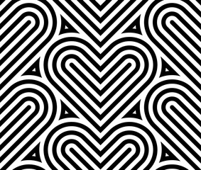 Vector geometric pattern. Seamless linear pattern with hearts. - 226094186