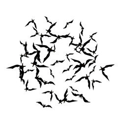 Halloween background with black bats on white. Halloween party card background template. black flying bats.