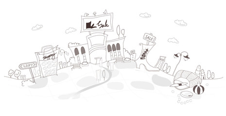 Sale signboards over stores in a city