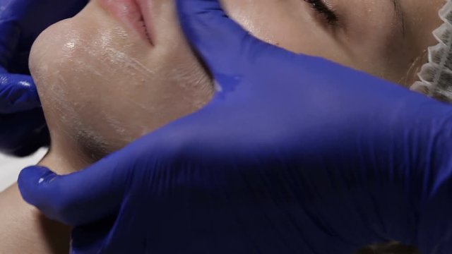 close up of the cleansing of the face skin