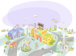 Fototapeta premium High angle view of buildings in a town