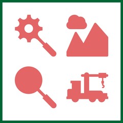 site icon. search and crane truck vector icons in site set. Use this illustration for site works.