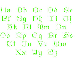 Isolated green 3d alphabet on white background. 3d illustration Alphabet and green letters on the white background. Gothic green paper font. Vector alphabet green. Type font paper set illustration.