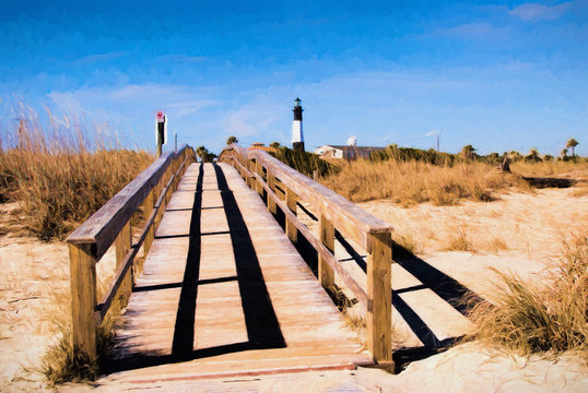 View of Tybee Island Georgia Lighthouse from the Beach