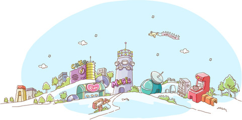 Fototapeta premium Airplane flying over a city