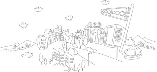 Traffic light at the roadside in a city