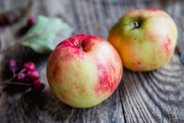 two apples on a wood background