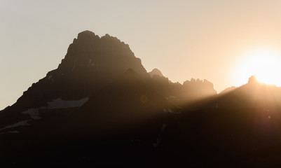 Mountain peaks at sunset in Glacier National Park, Montana