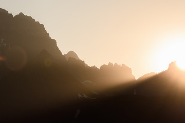Mountain peaks at sunset in Glacier National Park, Montana