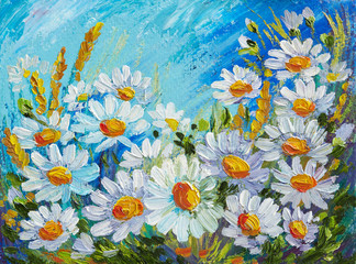 oil painting, abstract bouquet of chamomile - 226096308