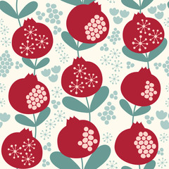 Beautiful decorative pomegranates. Seamless vector pattern.