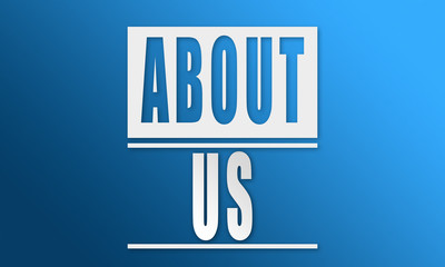 About Us - neat white text written on blue background