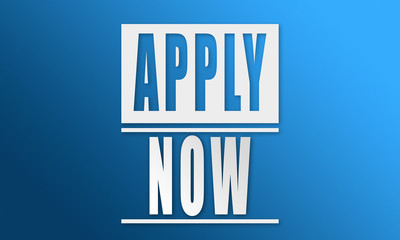 Apply Now - neat white text written on blue background