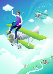 Businessman sitting on the top of an airplane