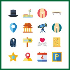 16 silhouette icon. Vector illustration silhouette set. love birds and telescope icons for silhouette works