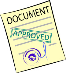 document with round seal and stamp approved