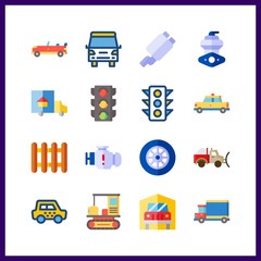 car icon. transportation and exhaust pipe vector icons in car set. Use this illustration for car works.