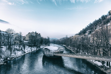 Murinsel in Graz in winter