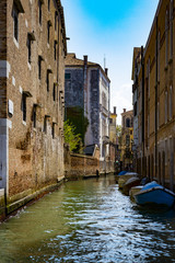 Elements of architecture of houses on the streets of the canals of the city of Venice in Italy.