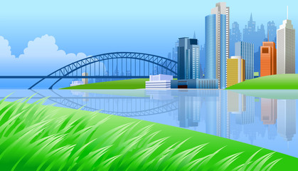 Reflection of buildings in water