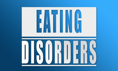 Eating Disorders - neat white text written on blue background