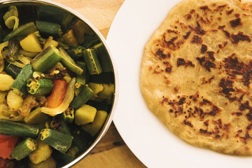 Indian Parantha with okra fry