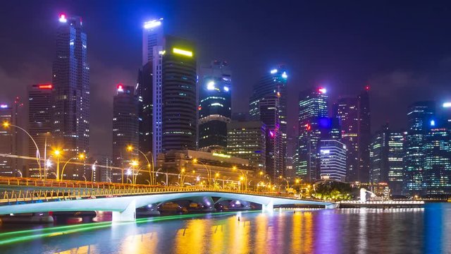 Singapore Night Cityscape 4K Time Lapse (pan shot)