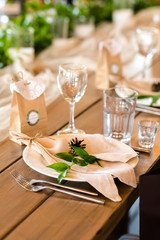 Rustic wedding banquet serving