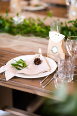 Rustic wedding banquet serving