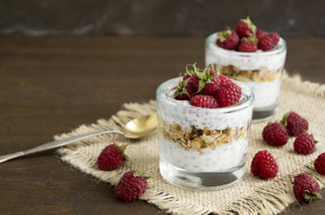 Natural yogurt with Chia seeds and raspberries.
