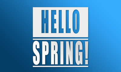 Hello Spring! - neat white text written on blue background