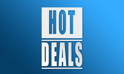 Hot Deals - neat white text written on blue background