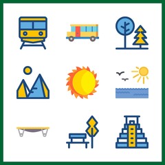 sunrise icon. pyramid and sun vector icons in sunrise set. Use this illustration for sunrise works.