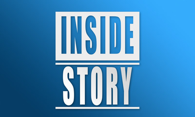 Inside Story - neat white text written on blue background