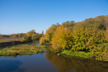 autumn landscape with river and trees