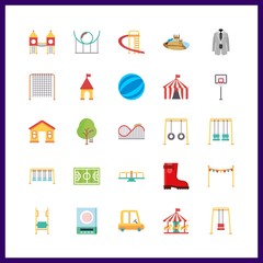 play vector icons set. sports ball, swings, swing and soccer field in this set.