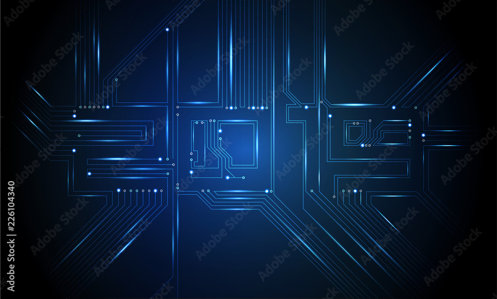 Aufkleber Circuit Board 2019, Technology CPU, Microprocessor Interface. Futuristic Vector Background. Circuit Number Digital Concept. PCB Illustration Happy New Year 2019