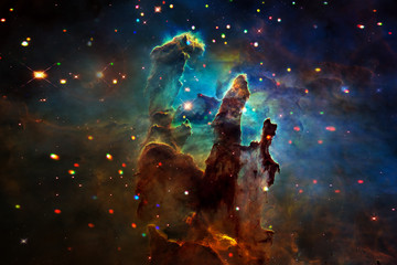 Landscape in fantasy alien planet with galaxy background. The elements of this image furnished by NASA.