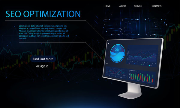 SEO optimization, isometric web page template, analytics design, SEO analytics with charts. Search engine optimization analysis concept. 3D vector illustration.  isometric 