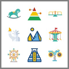 attraction icon. ferris whell and pyramids vector icons in attraction set. Use this illustration for attraction works. - 226104752