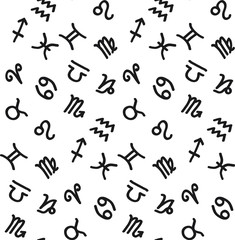 Zodiac signs astrology doodle seamless vector pattern