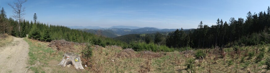 northern view from ridge of Vsetinske vrchy mountain range in Czech Republic