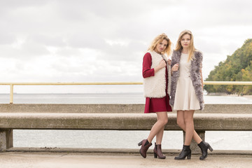 Two fashionable women outdoor