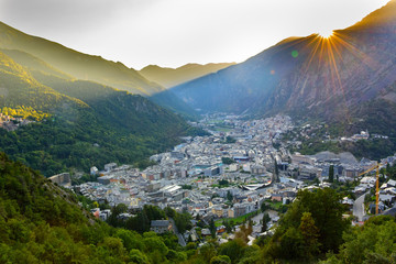 Cityscape in Summer of Andorra La Vella, Andorra. - obrazy, fototapety, plakaty