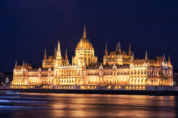 Gorgeously lit Budapest Parlament at twilight