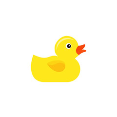 Rubber duck. Vector. Yellow ducky bath toy isolated on white background. Baby icon in flat design. Cartoon illustration.