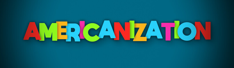 Americanization - overlapping multicolor letters written on blue background