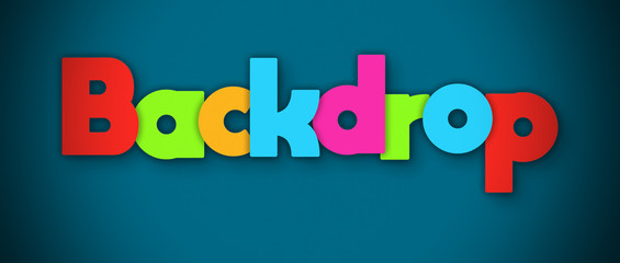 Backdrop - overlapping multicolor letters written on blue background