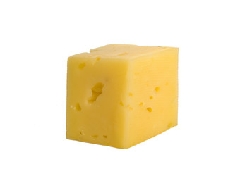 One maasdam cheese cube isolated on white background